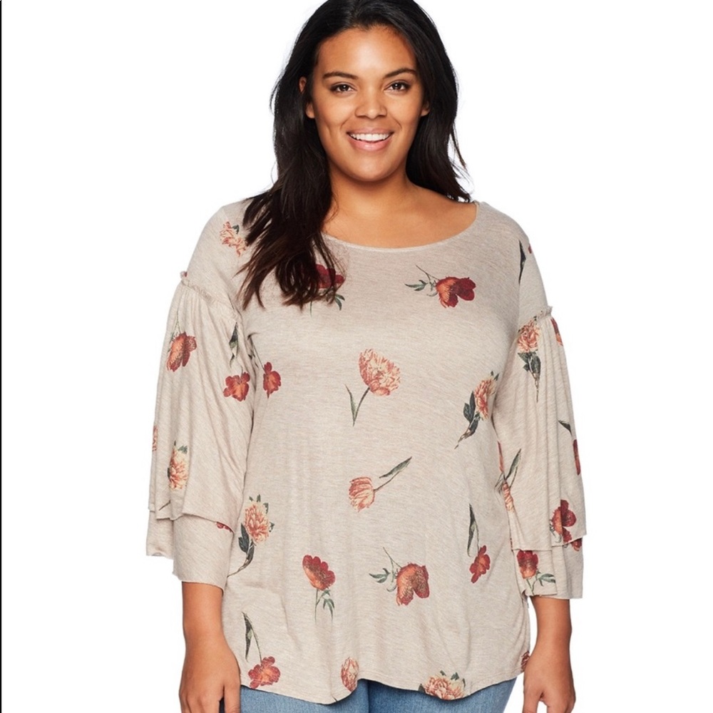 NWT Lucky Brand Bouquet Floral Ruffle Top 2X